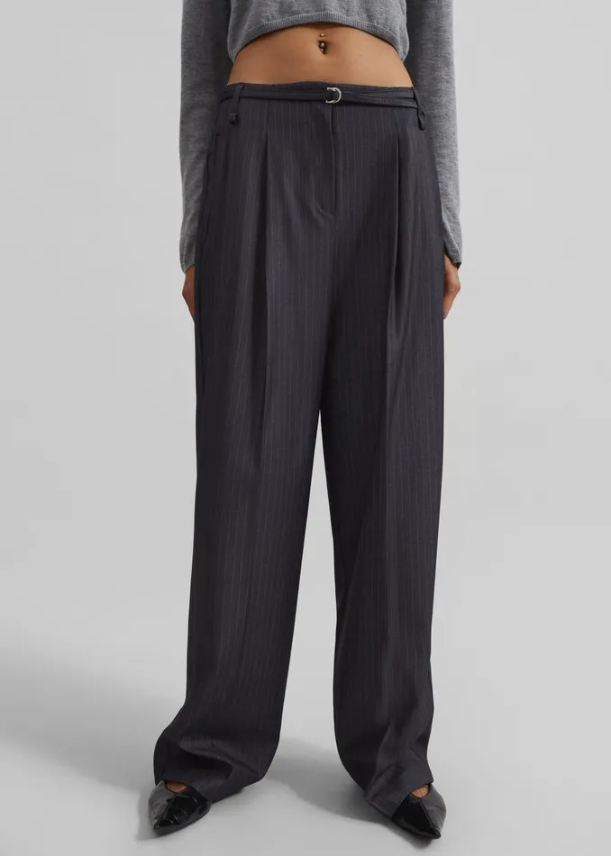 Women Loma Pintuck Trousers 8211 CharcoalWhite Pinstripe The Frankie Shop Bottoms