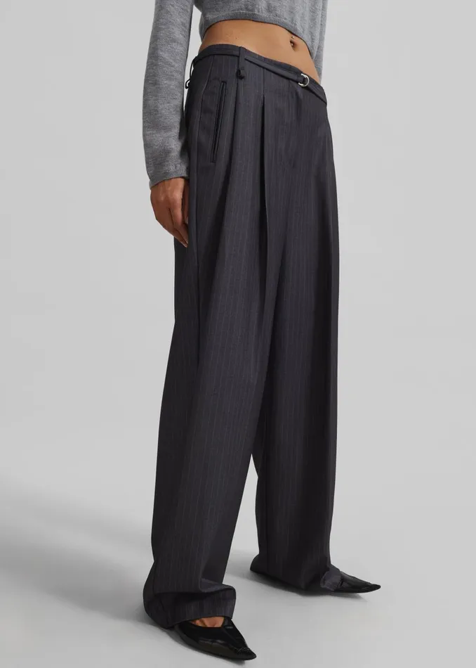 Women Loma Pintuck Trousers 8211 CharcoalWhite Pinstripe The Frankie Shop Bottoms