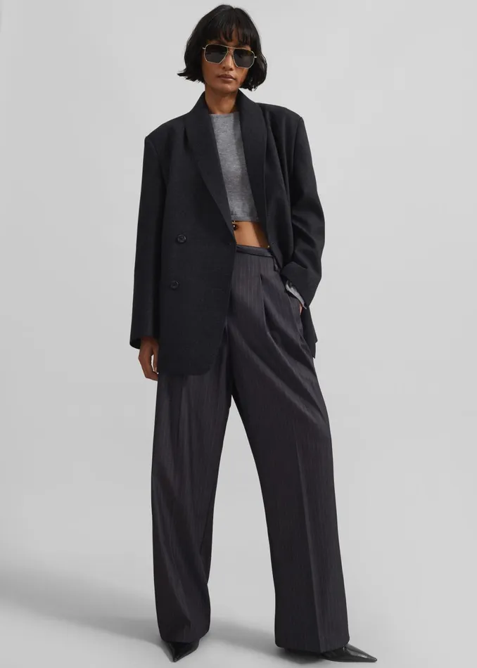 Women Loma Pintuck Trousers 8211 CharcoalWhite Pinstripe The Frankie Shop Bottoms