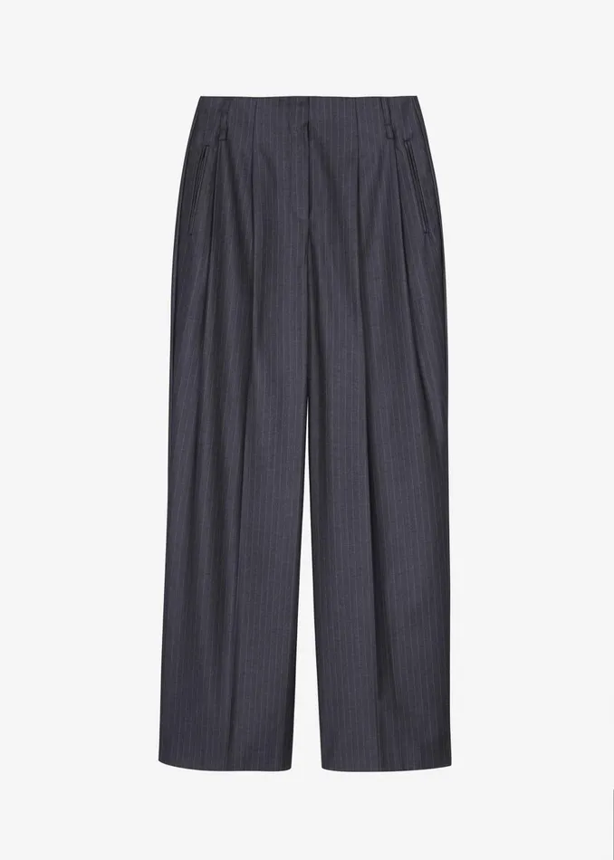 Women Loma Pintuck Trousers 8211 CharcoalWhite Pinstripe The Frankie Shop Bottoms