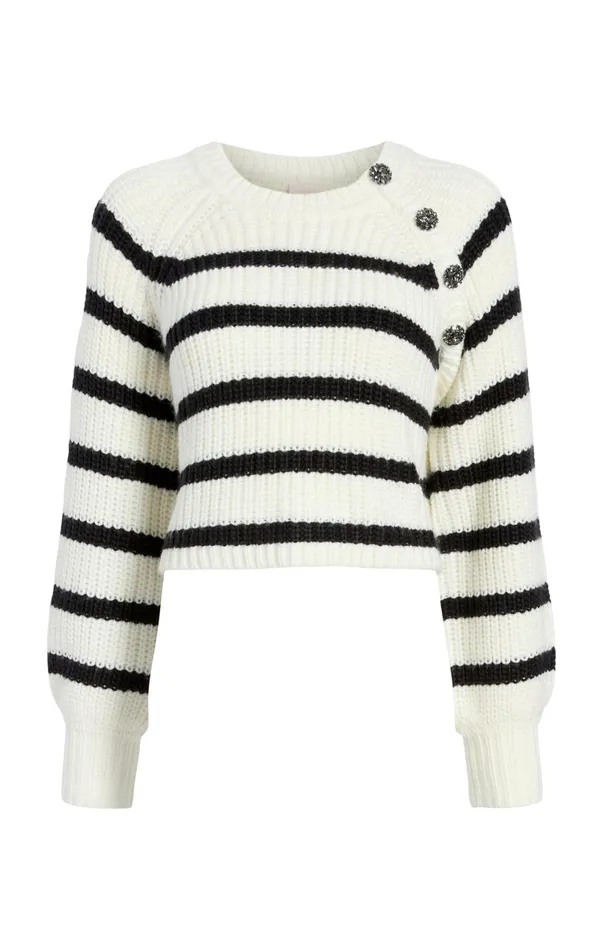 Women Long Sleeve Tops Cinq Sept Striped Keren Pullover Ivoryblack
