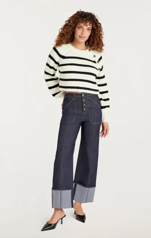 Women Long Sleeve Tops Cinq Sept Striped Keren Pullover Ivoryblack
