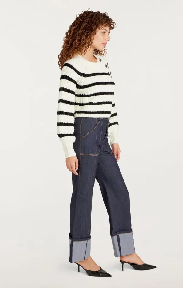 Women Long Sleeve Tops Cinq Sept Striped Keren Pullover Ivoryblack