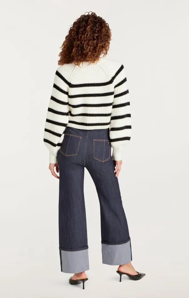 Women Long Sleeve Tops Cinq Sept Striped Keren Pullover Ivoryblack