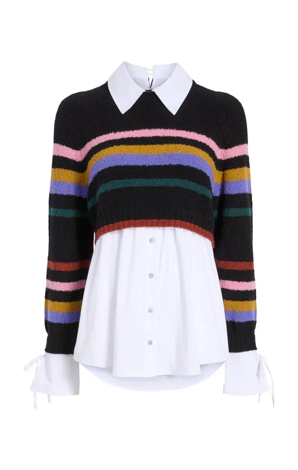 Women Long Sleeve Tops Cinq Sept Striped Nelida Pullover Black Multi