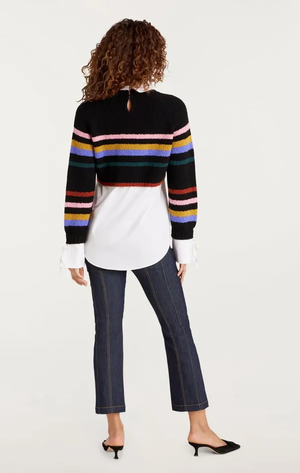 Women Long Sleeve Tops Cinq Sept Striped Nelida Pullover Black Multi