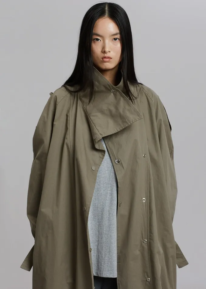 Women Lottie Wing Collar Trench Coat 8211 Olive The Frankie Shop Outerwear