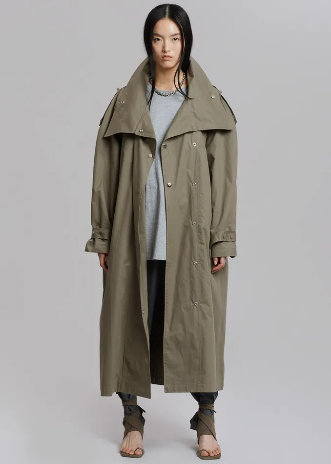 Women Lottie Wing Collar Trench Coat 8211 Olive The Frankie Shop Outerwear