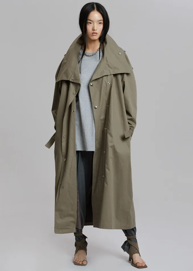 Women Lottie Wing Collar Trench Coat 8211 Olive The Frankie Shop Outerwear