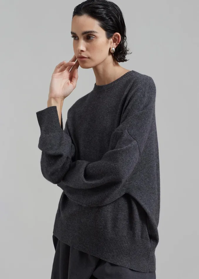 Women Loulou Studio Anaa Cashmere Sweater 8211 Anthracite Melange The Frankie Shop Knitwear