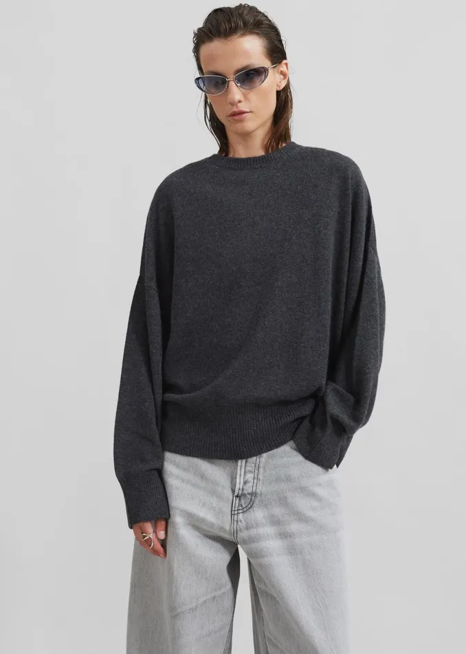 Women Loulou Studio Anaa Cashmere Sweater 8211 Anthracite Melange The Frankie Shop Knitwear