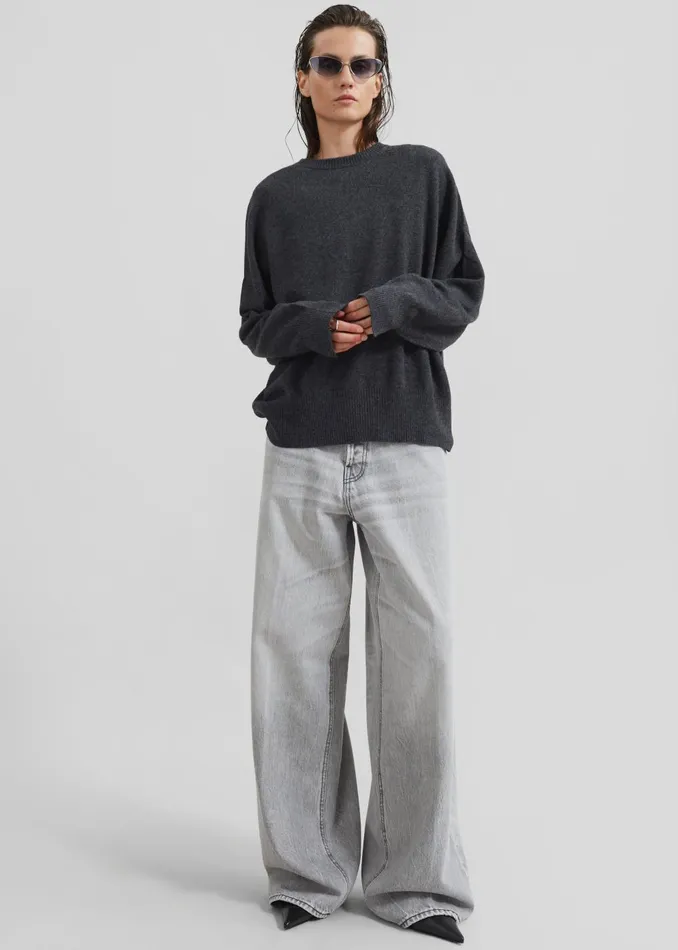 Women Loulou Studio Anaa Cashmere Sweater 8211 Anthracite Melange The Frankie Shop Knitwear