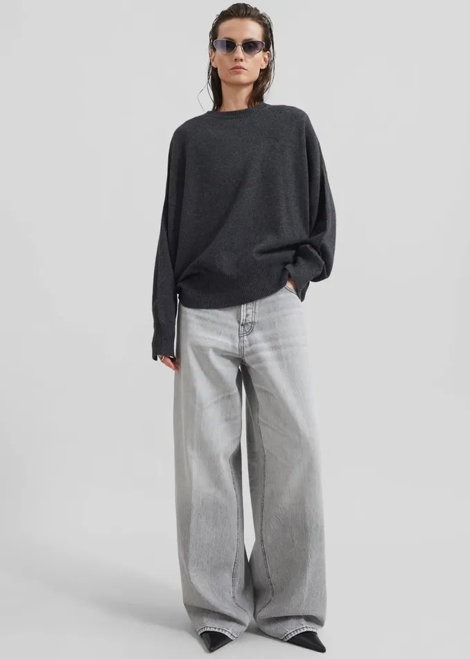 Women Loulou Studio Anaa Cashmere Sweater 8211 Anthracite Melange The Frankie Shop Knitwear