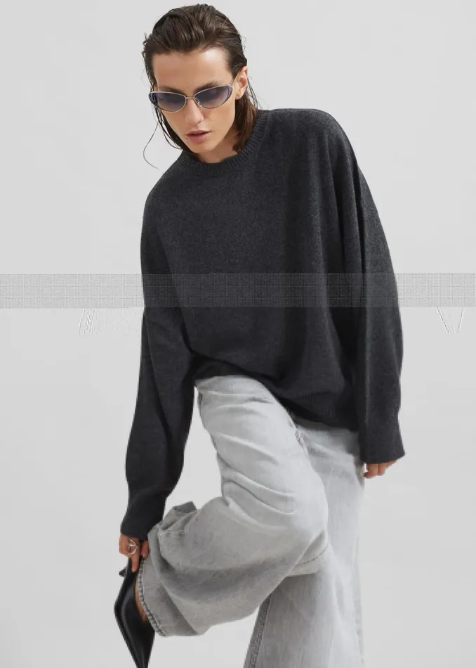 Women Loulou Studio Anaa Cashmere Sweater 8211 Anthracite Melange The Frankie Shop Knitwear