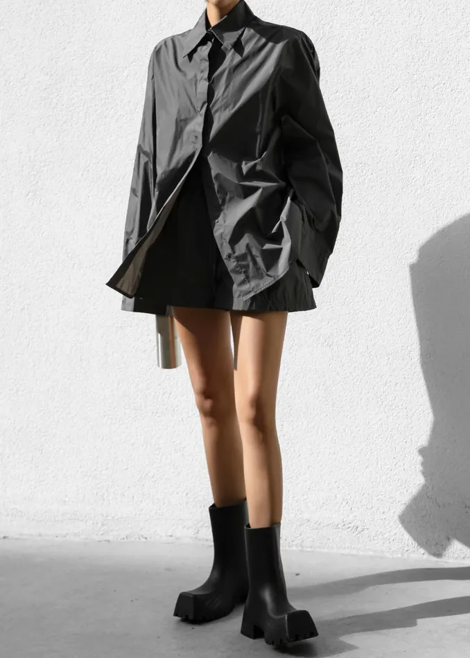 Women Lucy Open Back Oversized Shirt 8211 Charcoal The Frankie Shop Tops