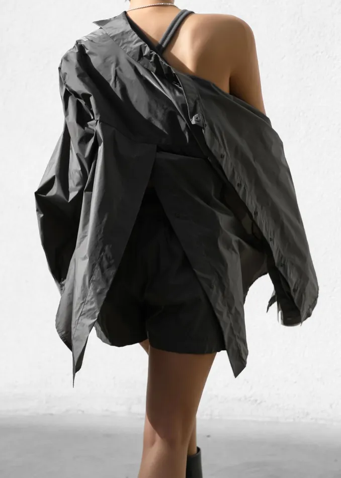 Women Lucy Open Back Oversized Shirt 8211 Charcoal The Frankie Shop Tops