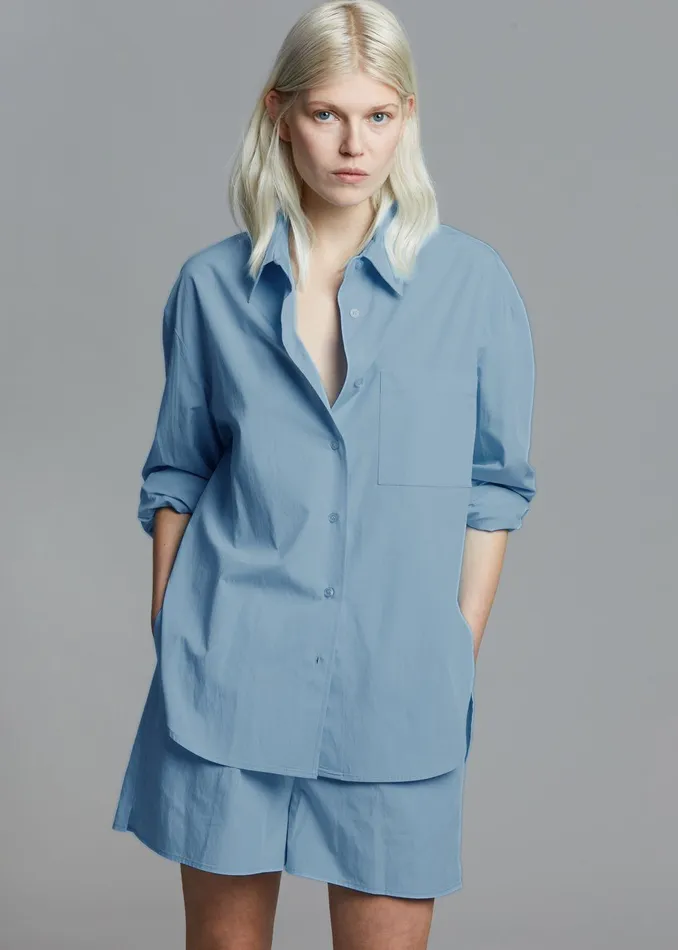 Women Lui Organic Cotton Shirt 8211 Blue The Frankie Shop Tops