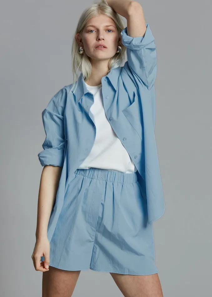 Women Lui Organic Cotton Shirt 8211 Blue The Frankie Shop Tops