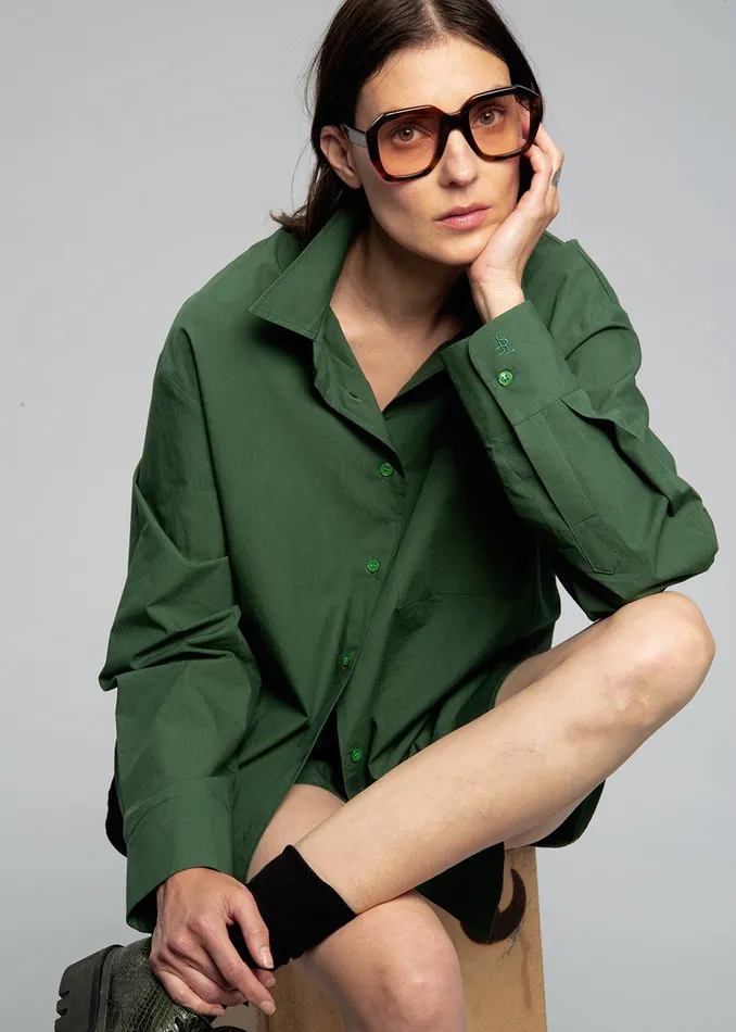Women Lui Organic Cotton Shirt 8211 Hunter Green The Frankie Shop Tops