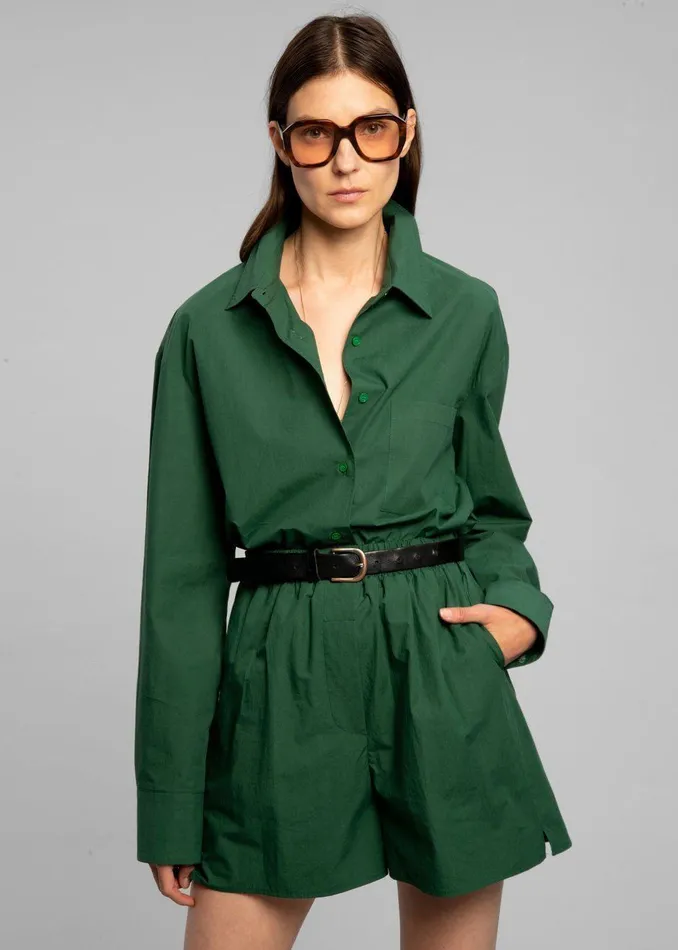 Women Lui Organic Cotton Shirt 8211 Hunter Green The Frankie Shop Tops