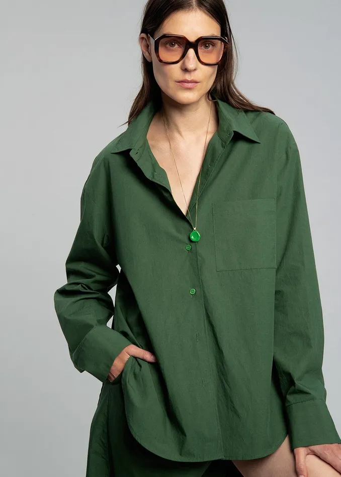 Women Lui Organic Cotton Shirt 8211 Hunter Green The Frankie Shop Tops