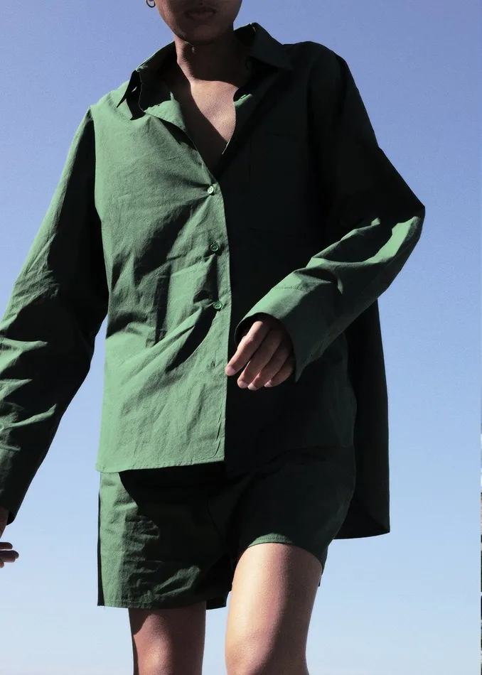 Women Lui Organic Cotton Shirt 8211 Hunter Green The Frankie Shop Tops