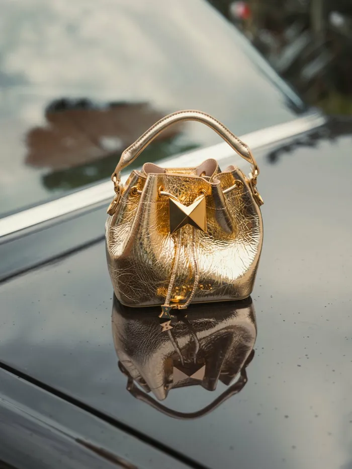 Women Mac Duggal Crinkle Metallic Gold Leather Mini Bucket Bag with Detachable Strap 8211 Gold Top Handle Bags Women Mac Duggal Crinkle Metallic Gold Leather Mini Bucket Bag with Detachable Strap 8211 Gold Top Handle Bags