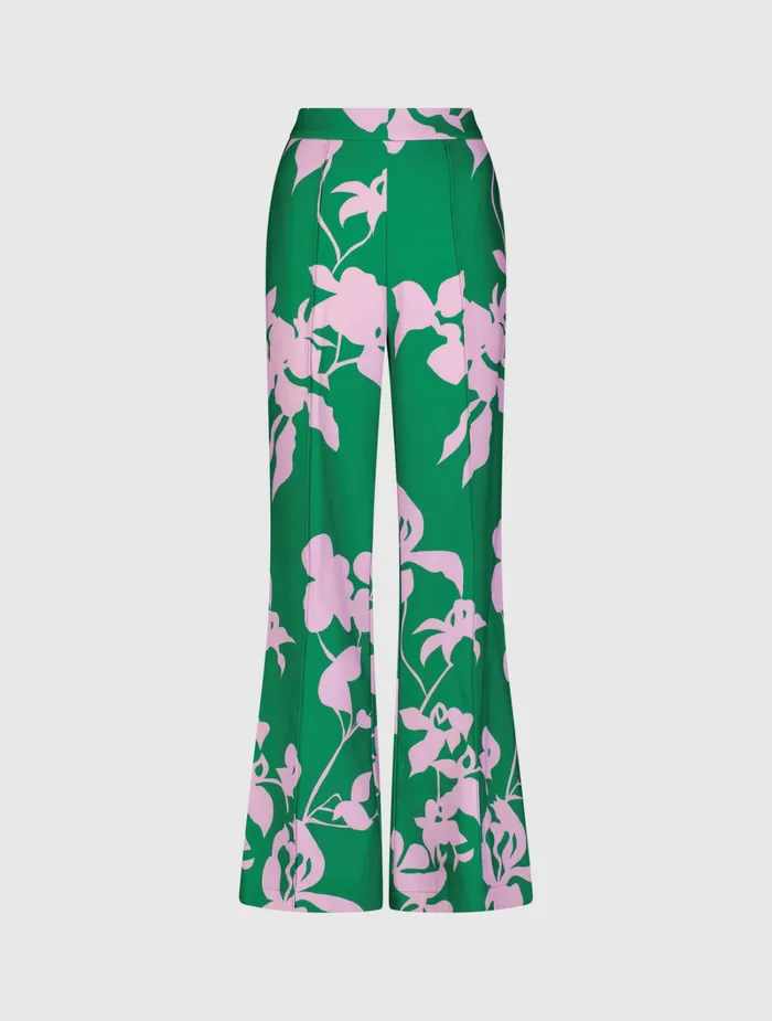 Women Mac Duggal Printed High Waisted Wide Leg Trouser Pant Green Multi Pants