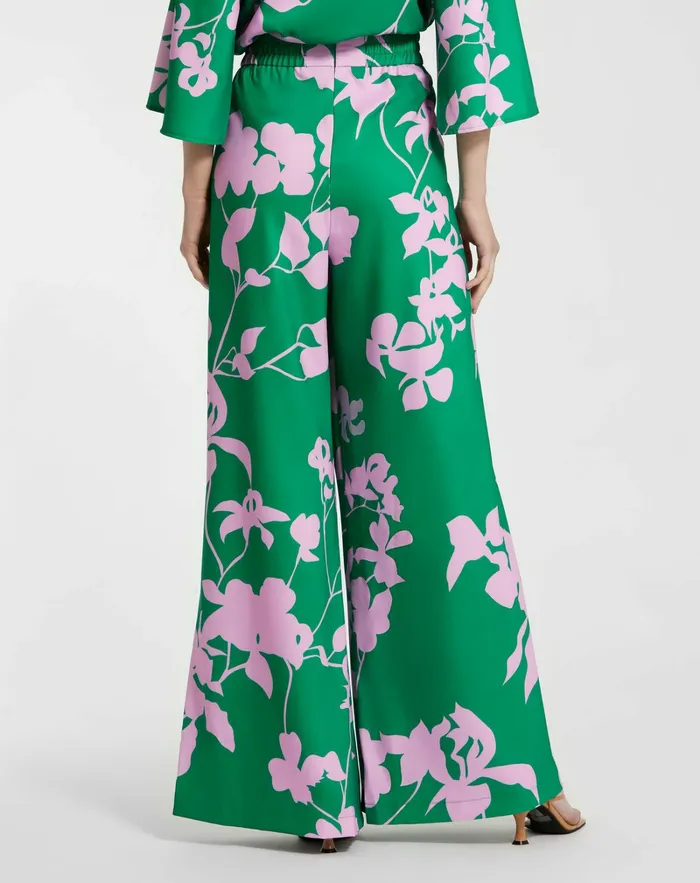 Women Mac Duggal Printed High Waisted Wide Leg Trouser Pant Green Multi Pants
