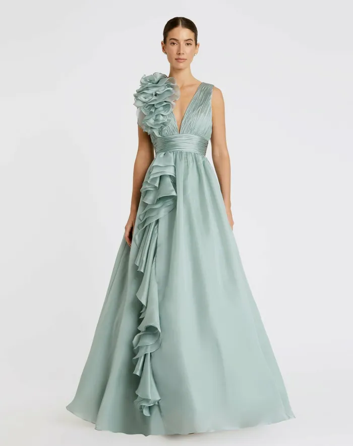 Women Mac Duggal Ruffle Detailed Evening Dress Mint Evening Gowns