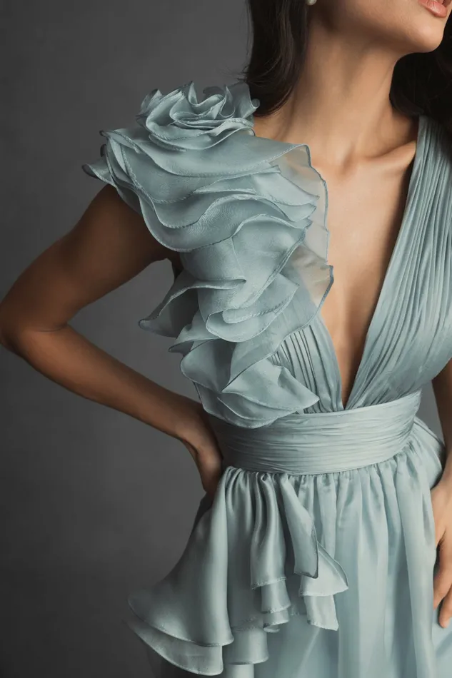 Women Mac Duggal Ruffle Detailed Evening Dress Mint Evening Gowns