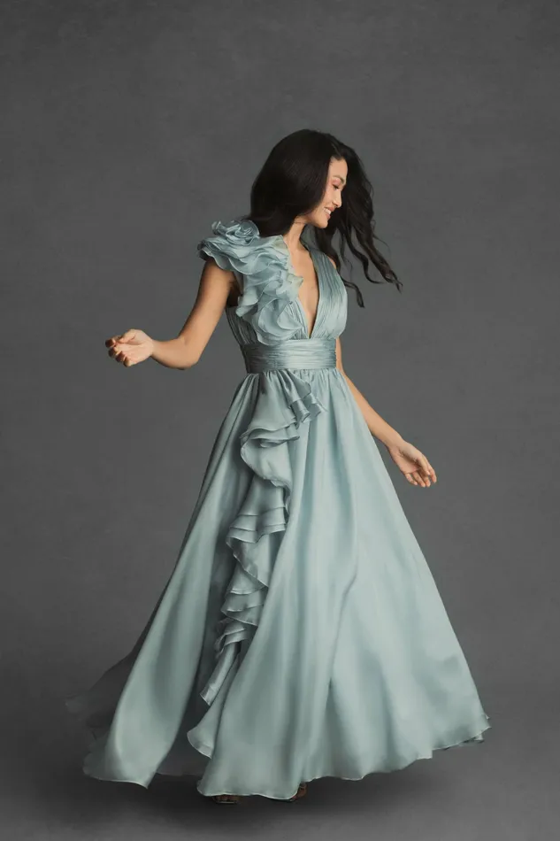 Women Mac Duggal Ruffle Detailed Evening Dress Mint Evening Gowns