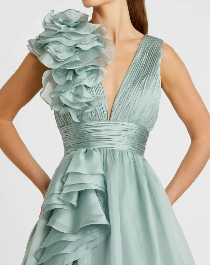 Women Mac Duggal Ruffle Detailed Evening Dress Mint Evening Gowns