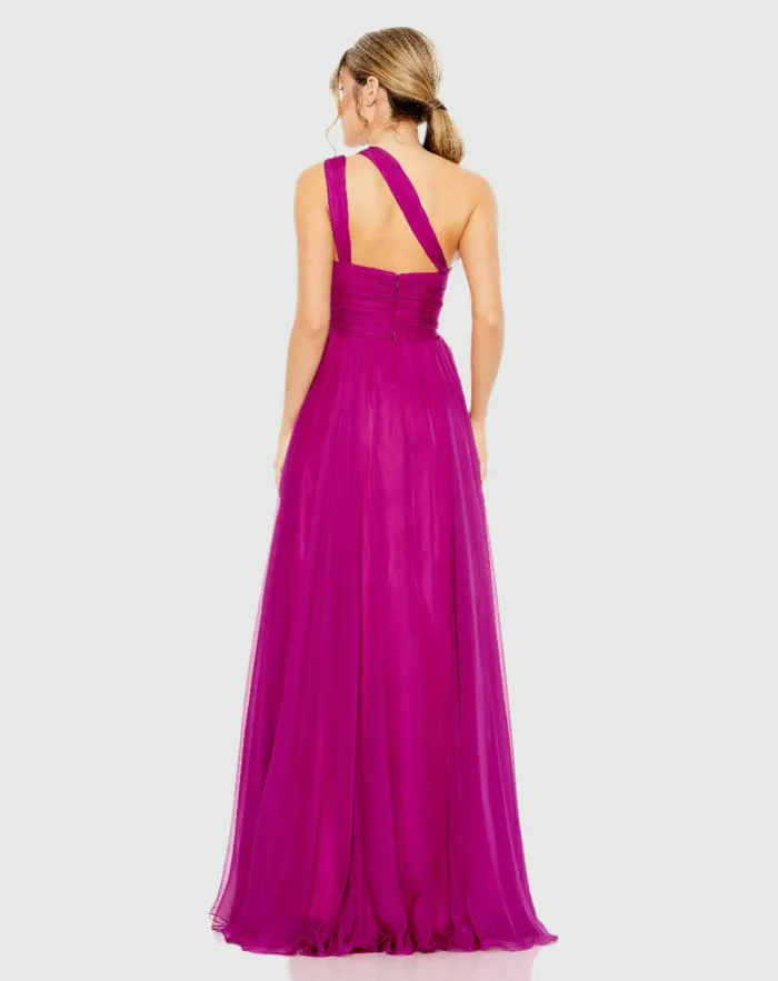Women Mac Duggal Strappy One Shoulder A Line Gown Black Evening Gowns