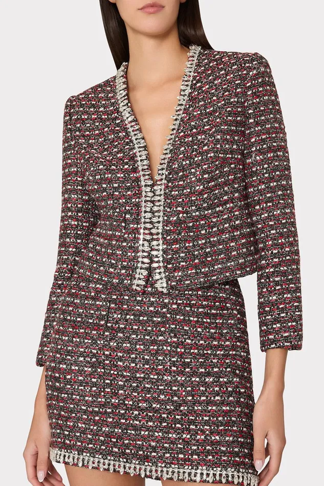 Women Matching Sets Milly Nika Tweed Crystal Embellished Mini Skirt Scarlet Multi Women Matching Sets Milly Nika Tweed Crystal Embellished Mini Skirt Scarlet Multi