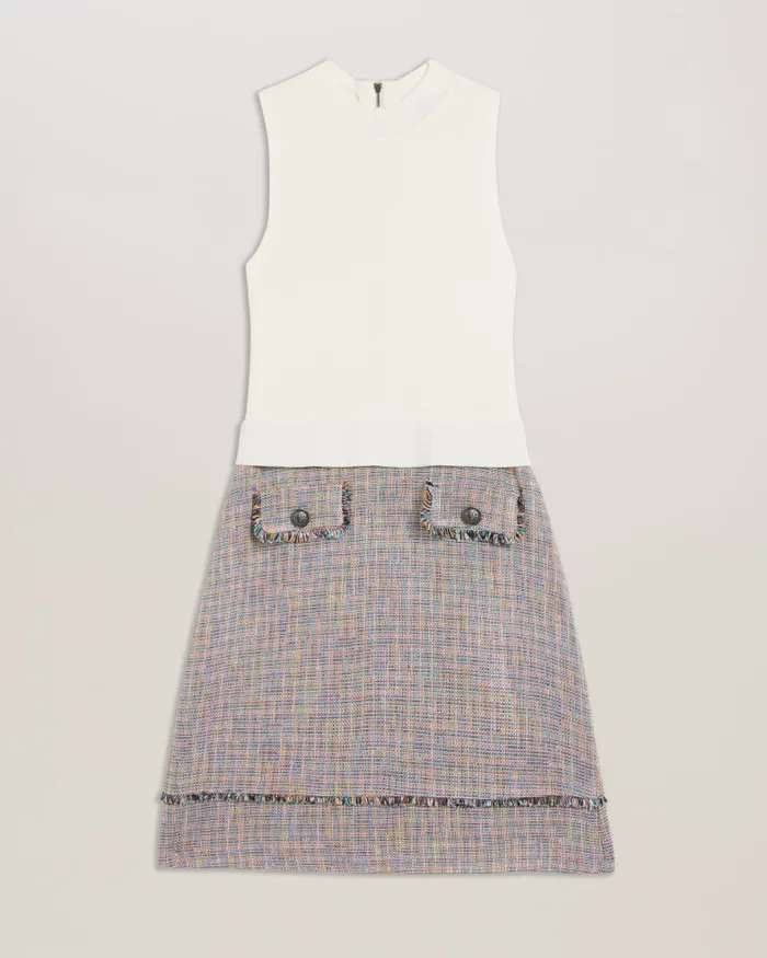 Women MAYUMID 8211 Knit Bodice Dress With Boucle Skirt Ivory Ted Baker Dresses