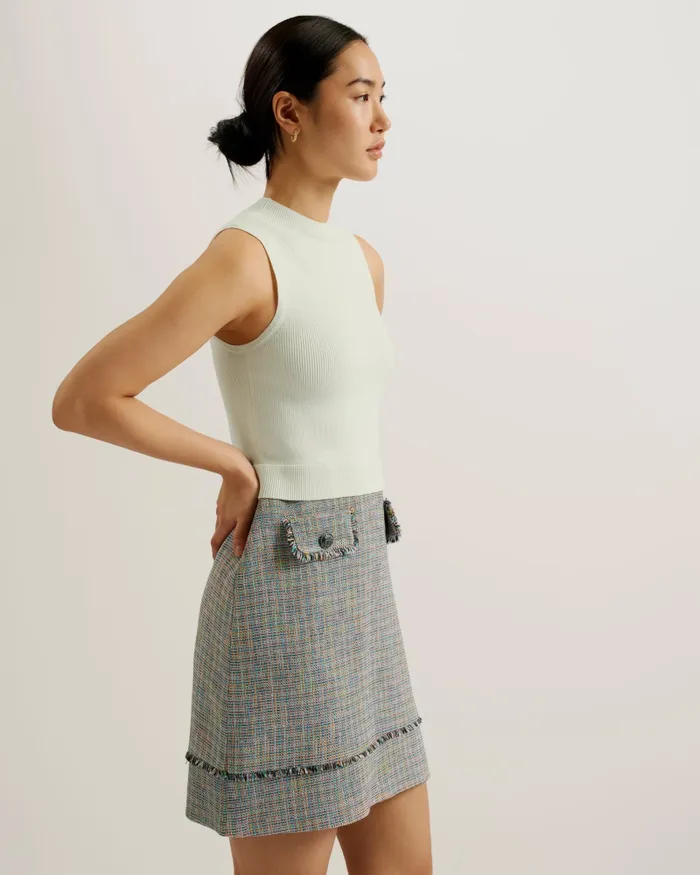 Women MAYUMID 8211 Knit Bodice Dress With Boucle Skirt Ivory Ted Baker Dresses Women MAYUMID 8211 Knit Bodice Dress With Boucle Skirt Ivory Ted Baker Dresses