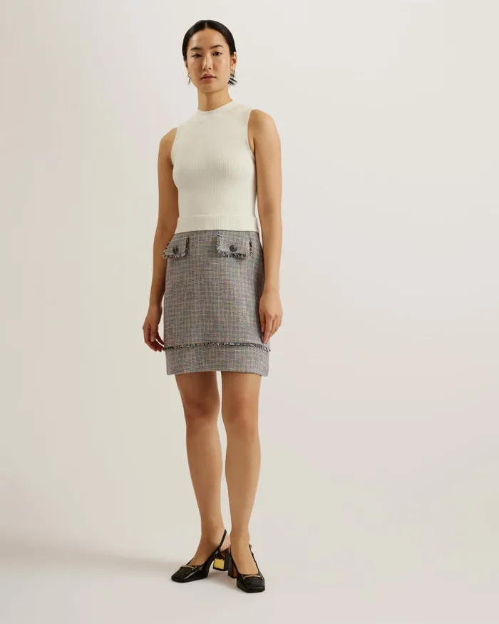 Women MAYUMID 8211 Knit Bodice Dress With Boucle Skirt Ivory Ted Baker Dresses Women MAYUMID 8211 Knit Bodice Dress With Boucle Skirt Ivory Ted Baker Dresses