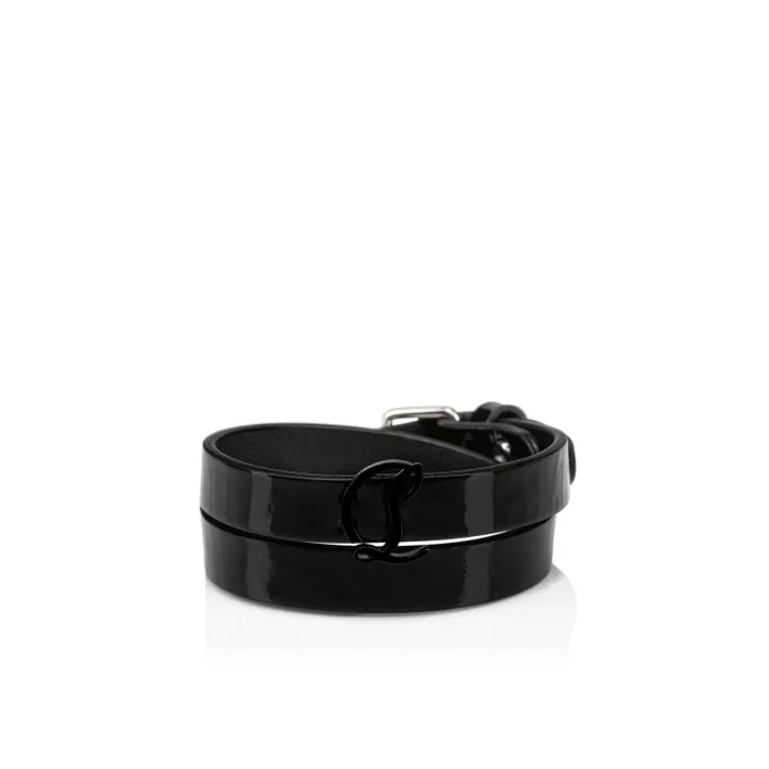 WomenMen CL Logo Double Bracelet 8211 Vog Patent Leather 8211 Black Christian Louboutin Bracelets