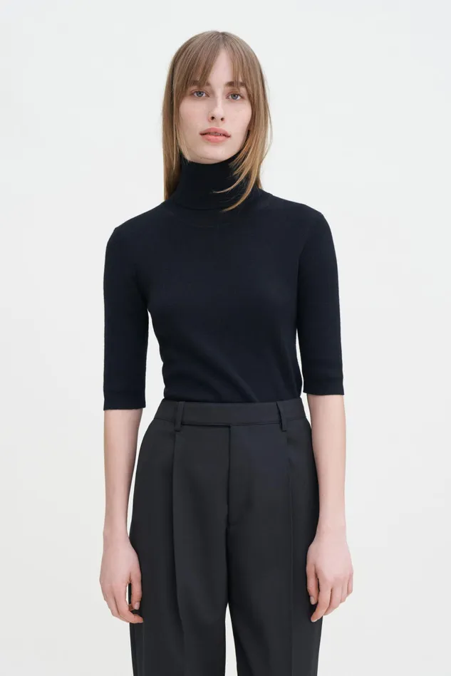 Women Merino Elbow Sleeve Top Black Filippa K Knitwear