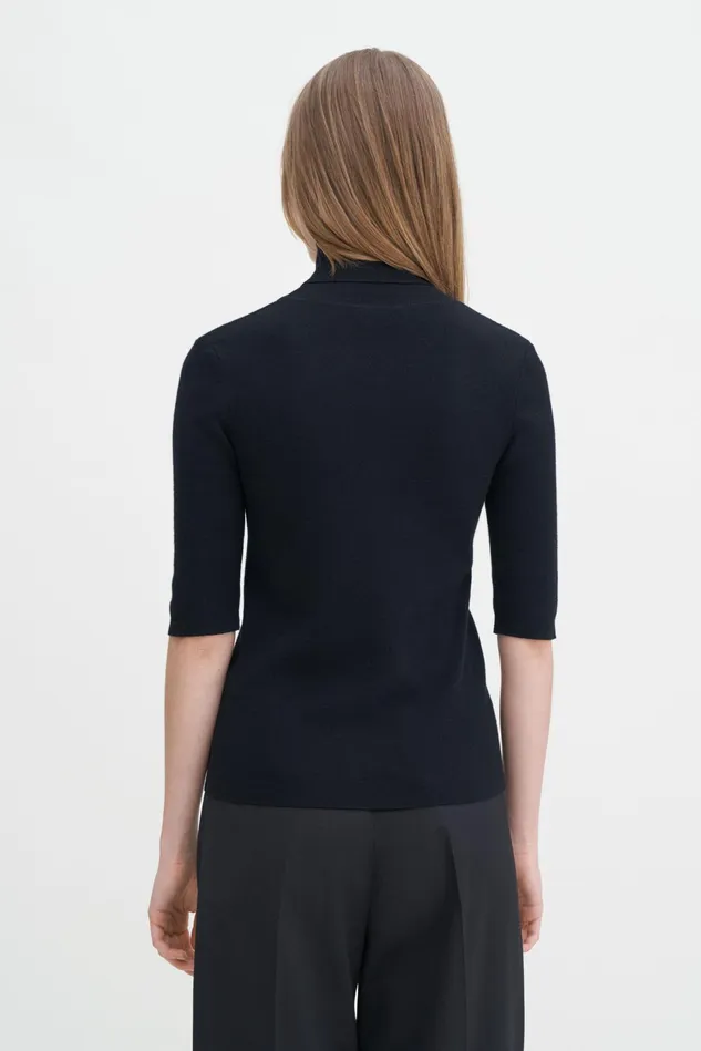 Women Merino Elbow Sleeve Top Black Filippa K Knitwear