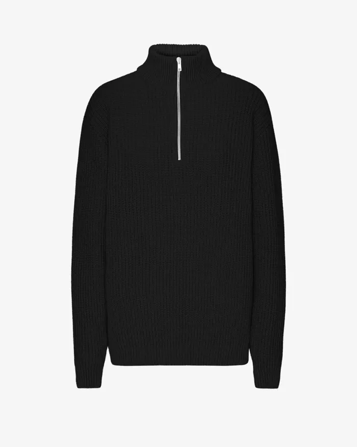 Women Merino Quarter Zip Deep Black Colorful Standard Knit Sweaters
