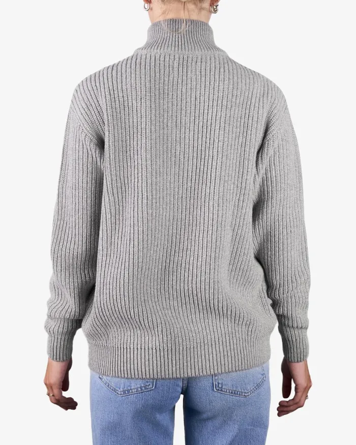 Women Merino Quarter Zip Deep Black Colorful Standard Knit Sweaters