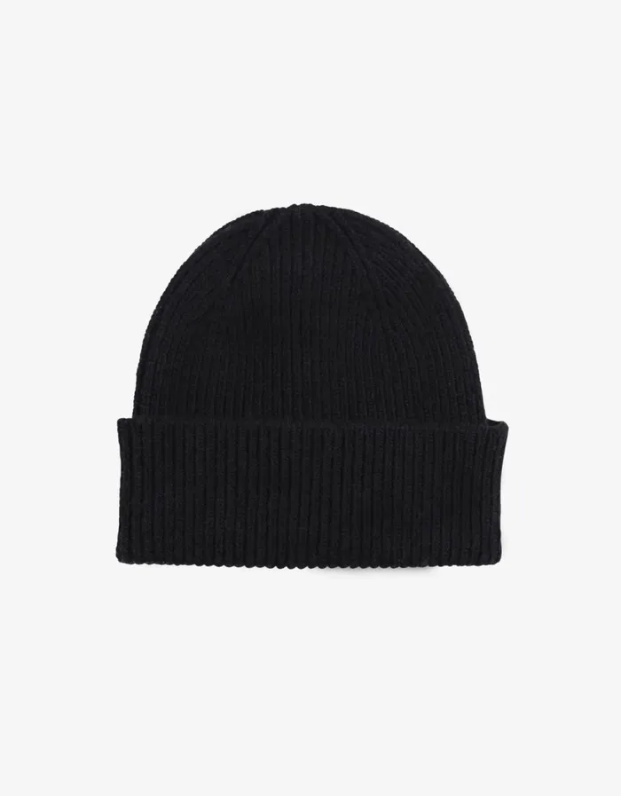 Women Merino Wool Beanie Deep Black Colorful Standard Beanies