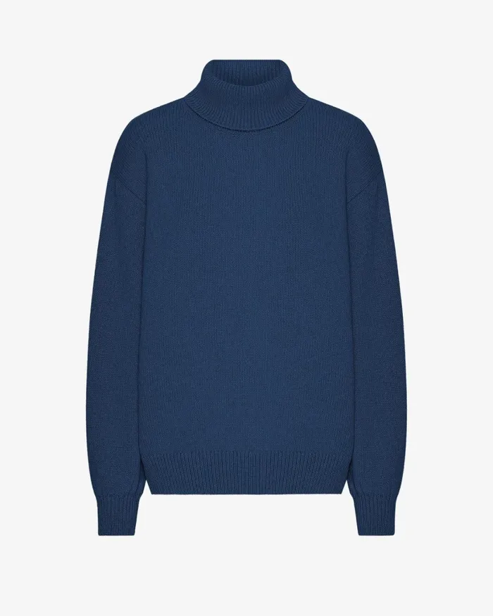 Women Merino Wool Turtleneck Marine Blue Colorful Standard Knit Sweaters