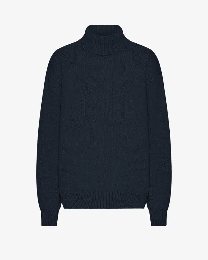 Women Merino Wool Turtleneck Navy Blue Colorful Standard Knit Sweaters