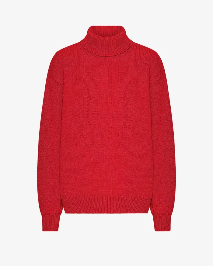 Women Merino Wool Turtleneck Scarlet Red Colorful Standard Knit Sweaters
