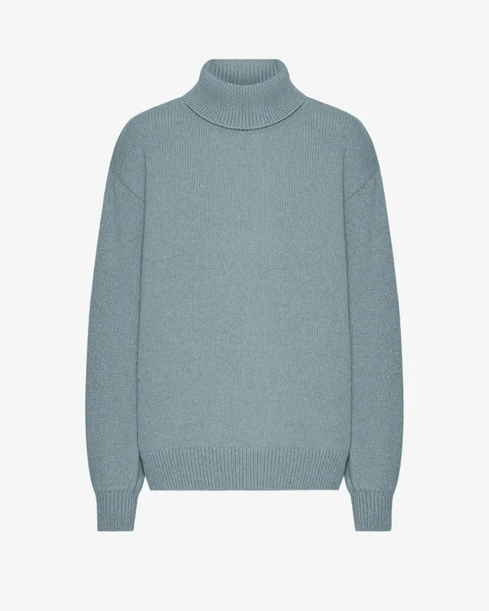 Women Merino Wool Turtleneck Stone Blue Colorful Standard Knit Sweaters