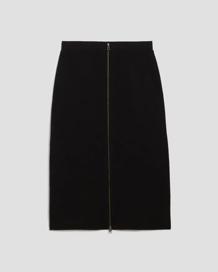 Women Merino Wool ZipUp Midi Skirt Black Beauty Comptoir Des Cotonniers Skirts and Shorts