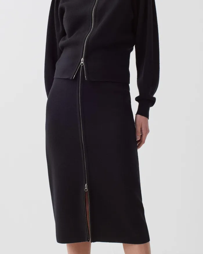 Women Merino Wool ZipUp Midi Skirt Black Beauty Comptoir Des Cotonniers Skirts and Shorts